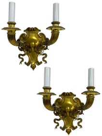 PAIR OF BRASS FRENCH VICTORIAN STYLE WALL SCONCES