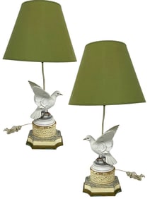 PAIR OF VINTAGE  CERAMIC DOVE LAMPS 28"