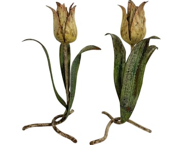 PAIR OF RUSTIC METAL TULIPS 12"