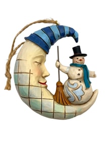 JIM SHORE SNOWMAN ON MOON ORNAMENT