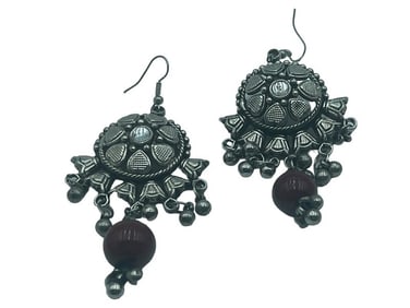 SILVER AND CORAL COLORED STONE PIERCED EARRINGS
