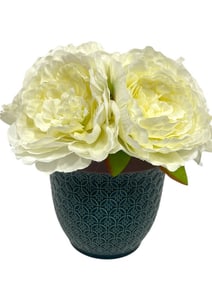 FAUX FLOWER ARRANGEMENT IN CERAMIC POT 8.5"