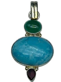 STERLING SILVER PENDANT W LARGE OVAL TURQUOISE