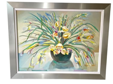 M.FERRARI EXPRESSIONIST FLORAL OIL PAINTING 49"