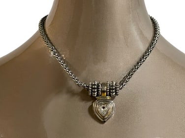 DAVID YURMAN STYLE SILVER NECKLACE W CRYSTAL HEART