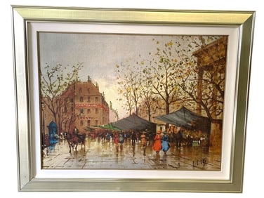 LARGE PARIS STREET SCENE GICLEE PRINT CANVAS 49"