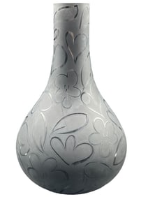 KOSTA BODA BLACK VASE WITH HEART AND FLOWER DESIGN