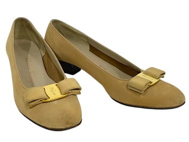 SALVATORE FERRAGAMO TAN BOW SHOES SZ 7
