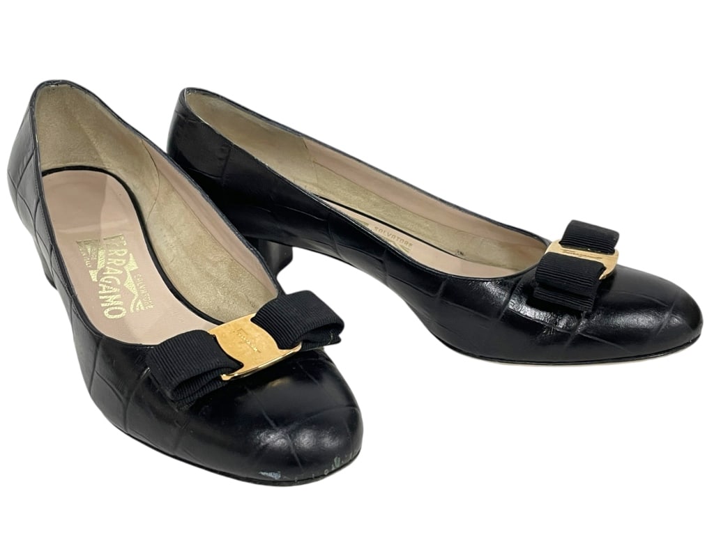 SALVATORE FERRAGAMO BLACK CROC SHOES SZ 7.5 (1 of 4)