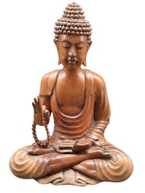 HAND CARVED WOODEN BUDDHA FIGURINE
