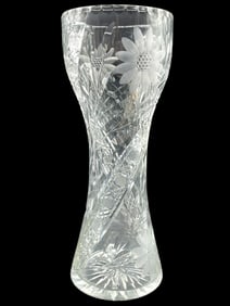VINTAGE CUT GLASS FLORAL VASE