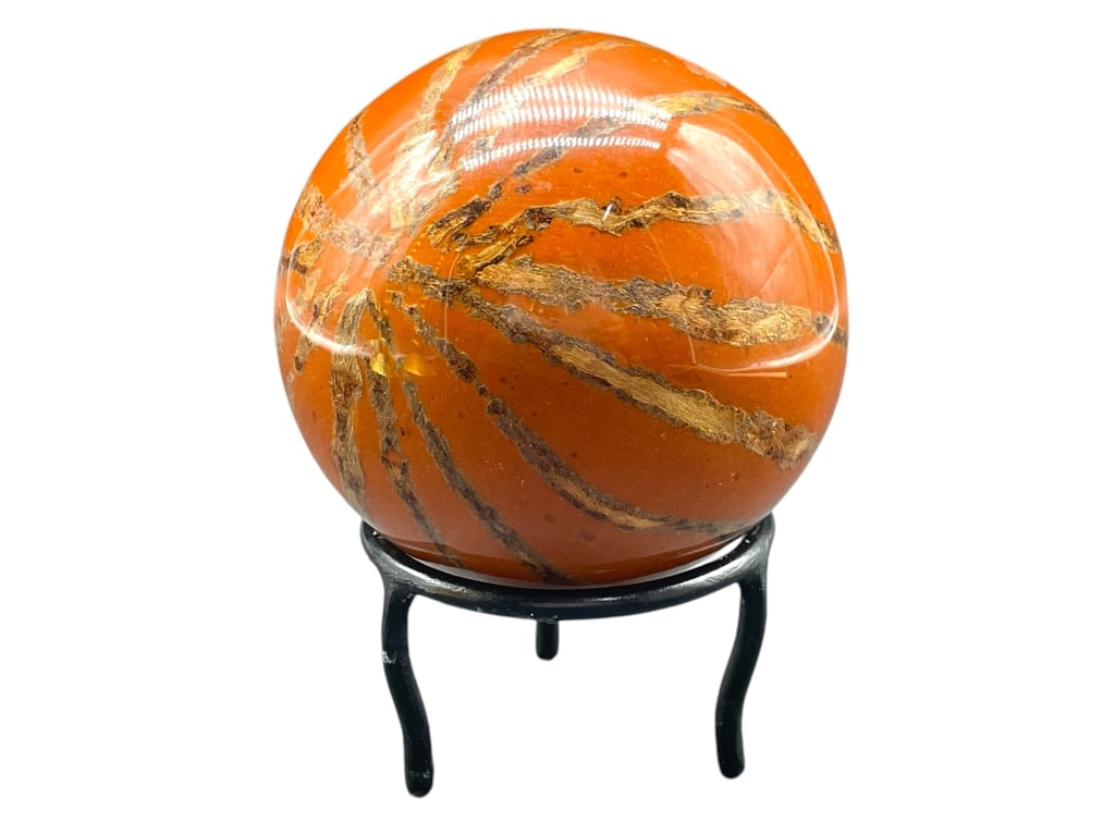 DECORATIVE SPHERE WITH STAND: DECORATIVE SPHERE WITH STAND -GOOD CONDITION, SOME CHIPS ON STAND -OVERALL APPROX 5.5" X 4" -JA 111524 #12 ***Please note that due to limited storage space, all items must be picked up within 14 days 