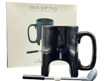 NEW! BLACK GOLF MUG W CLUB STIRRER AND BALL