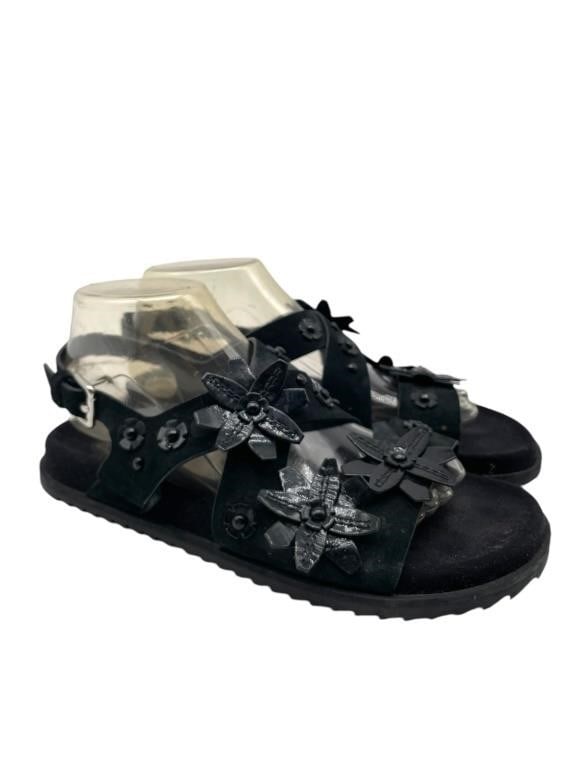 TOD'S FLORAL BLACK SUEDE SANDALS SZ 9 (1 of 4)