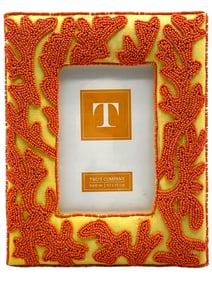 TWO'S COMPANY ORANGE AND YELLOW BEADED FRAME 4X6