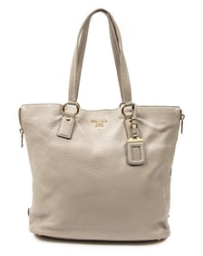 PRADA LARGE SIDE ZIP SHOPPER TOTE LIGHT BROWN
