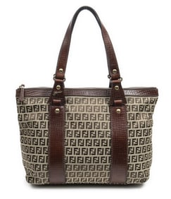 FENDI ZIP TOTE BEIGE/BROWN SHOULDER BAG