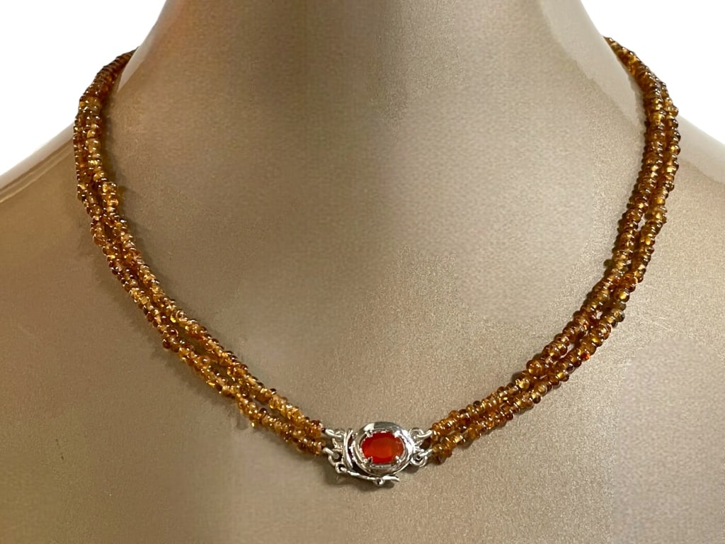 925 NATURAL HESSONITE GARNET FIRE OPAL NECKLACE (1 of 5)