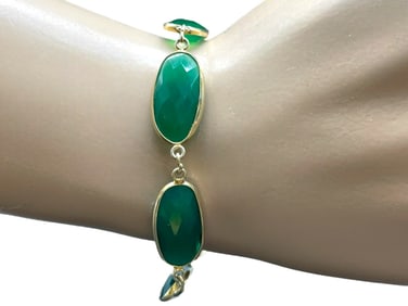 GREEN ONYX BEADS BRACELET 925 SILVER GOLD PLATED