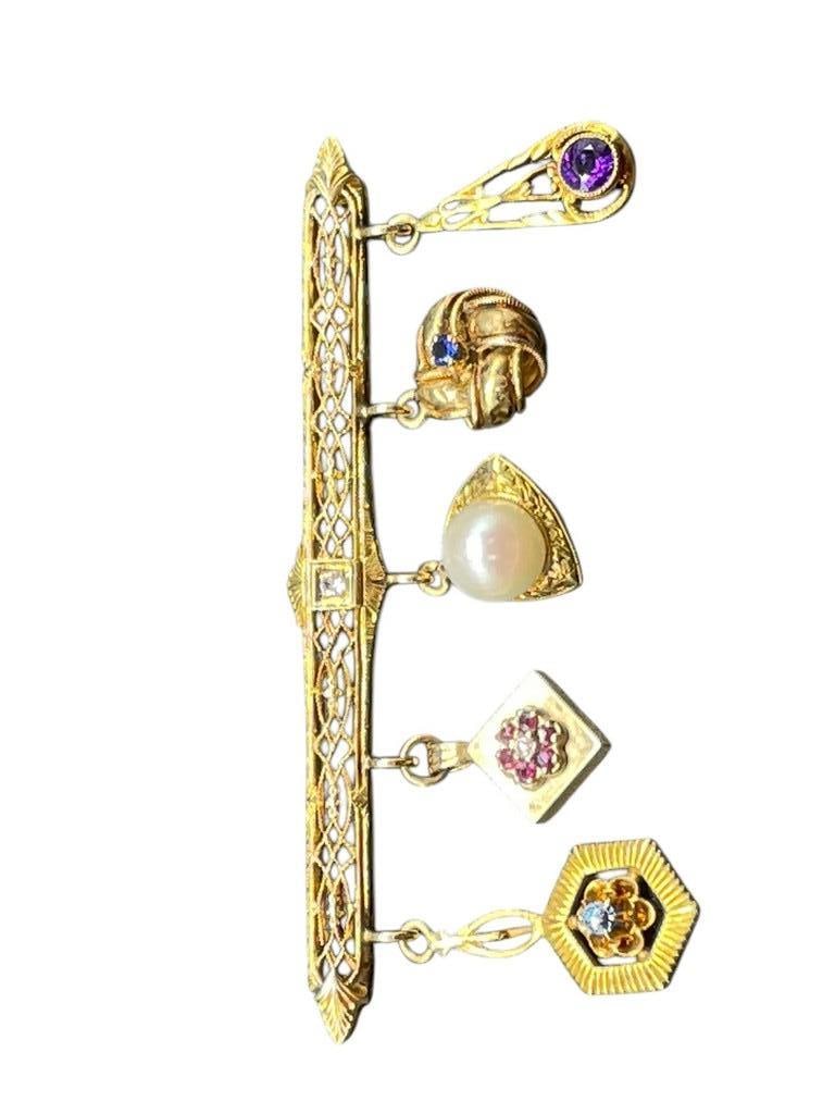 18K GOLD & GEMSTONE VICTORIAN STYLE BROOCH PIN (1 of 8)