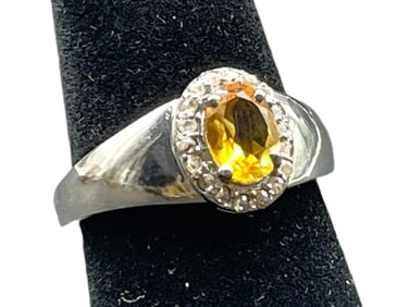 925 CITRINE DIAMONDS RING 3.50CT BRAZILIAN SZ 7
