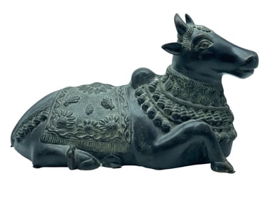 INDIAN NANDI BRONZE BULL SCULPTURE STATUE 18"