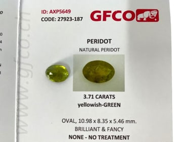 PERIDOT GEMSTONE GFCO CERTIFIED 3.71CT