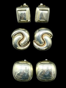SET OF 3 STERLING SILVER CLIP EARRINGS 43 g