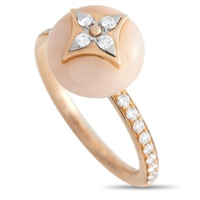 LOUIS VUITTON 18K GOLD DIAMOND OPAL RING SZ 6.5