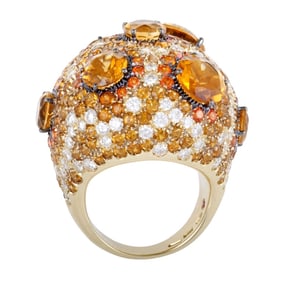 18K, CITRINE, TOPAZ & DIAMOND RING 18.3 G SZ 6.75