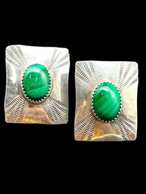 STERLING SILVER & MALACHITE PIERCED EARRINGS