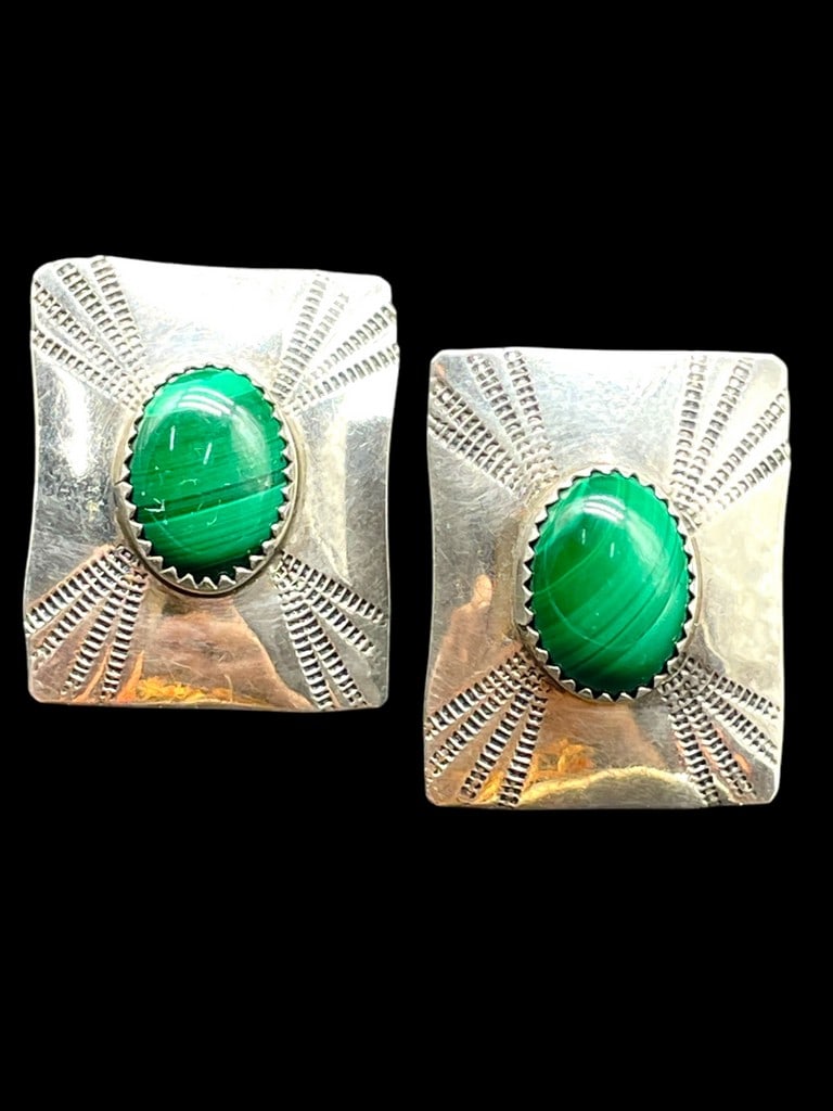 STERLING SILVER & MALACHITE PIERCED EARRINGS (1 of 5)