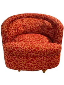 1940'S STYLE UPHOLSTERED CIRCULAR SWIVEL CHAIR