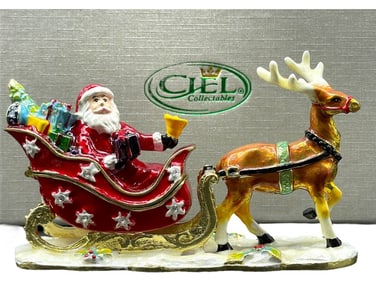 NEW! SANTA CLAUS AND REINDEER TRINKET BOX NIB