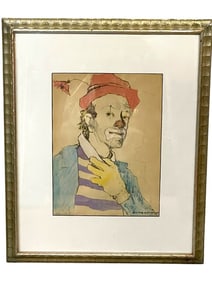 CORTLAND BUTTERFIELD SAD CLOWN HAND COLORED LITHO