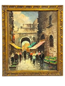 VINTAGE PARIS STREET SCENE OIL PAINTING 28"