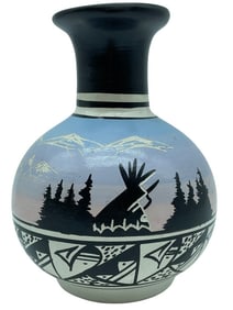 F. LITTLE DINEH NATIVE AMERICAN POTTERY VASE 7"