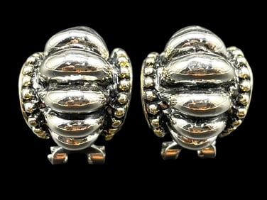 PAIR OF LAGOS STYLE SILVER CAVIAR PIERCED EARRINGS