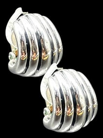PAIR OF CHUNKY SILVER CURVE CLIP EARRINGS