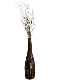 MID MOD BAMBOO RATTAN FLOOR VASE 27"