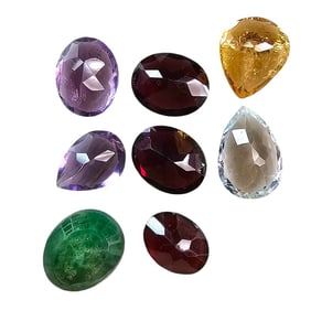 22 CT FACETED AMETHYST, CITRINE, EMERALD GEMSTONES
