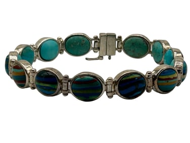 JAY KING TWO SIDED STERLING CALSILICA & TURQUOISE