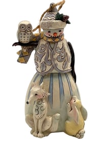 JIM SHORE SIGNED WHITE WOODLAND SNOWMAN ORNAMENT