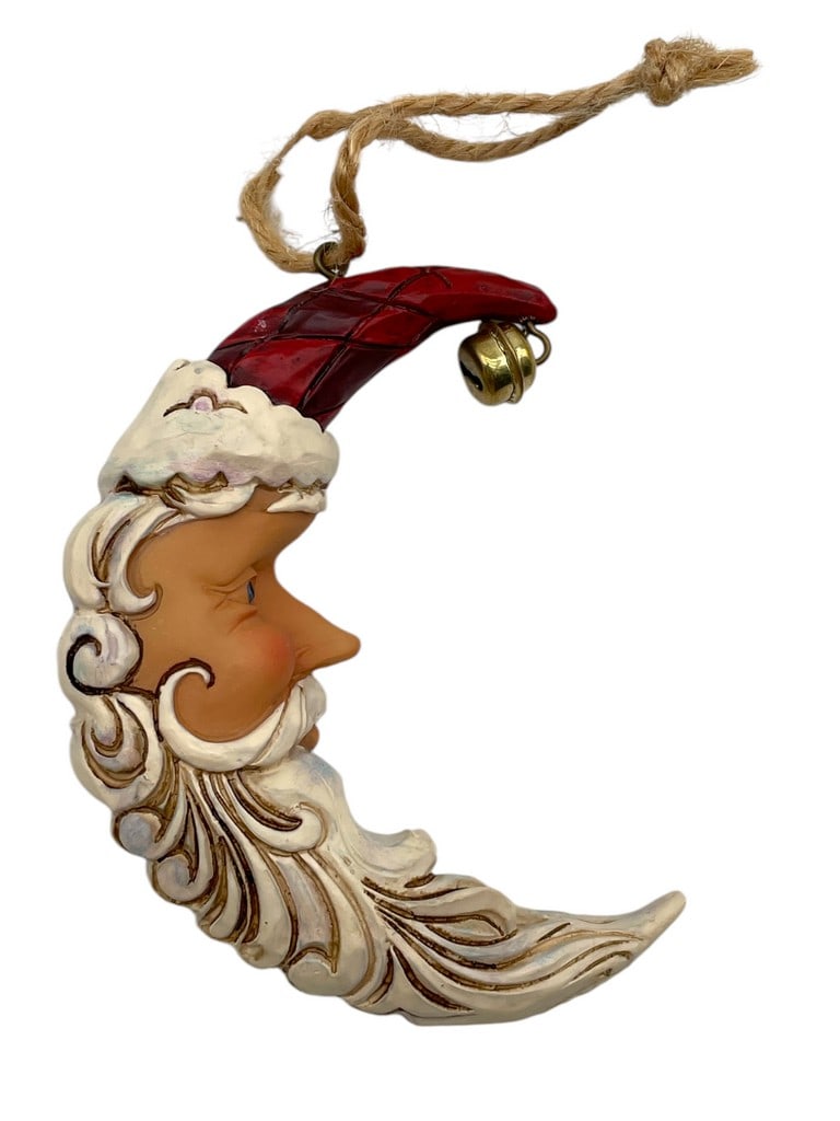JIM SHORE SANTA MOON ORNAMENT: JIM SHORE SANTA MOON ORNAMENT -VERY GOOD CONDITION -APPROX 3.5" TALL -JA 111924 #6 ***Please note that due to limited storage space, all items must be picked up within 14 days of the auction's conclus
