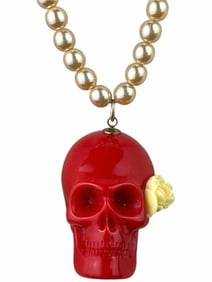 LES BIJOUX DE SOPHIE RED SKULL PEARL NECKLACE