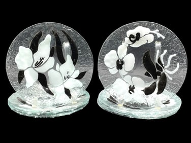 SYDENSTRICKER GLASS FLORAL DESIGN PLATES SET OF 8