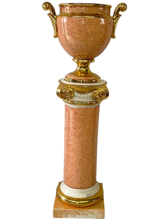 14K ITALIAN GOLD PAINTED CERAMIC URN & PEDESTAL (1 of 9)