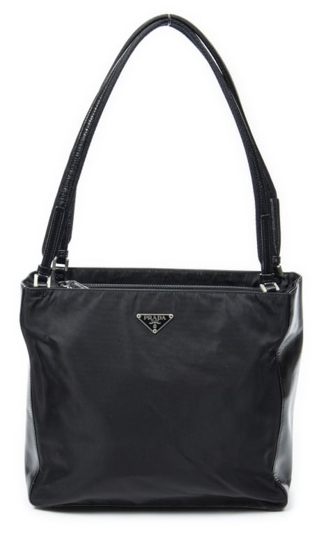 PRADA SQUARE OPEN TOTE BLACK: PRADA SQUARE OPEN TOTE BLACK CANVAS SILVER AB SHOULDER BAG -BLACK -CANVAS -28*24*9CM -CARD -CONDITION RATING AB -AAY6466 -JA 110524 ***Please note that due to limited storage space, all items must be