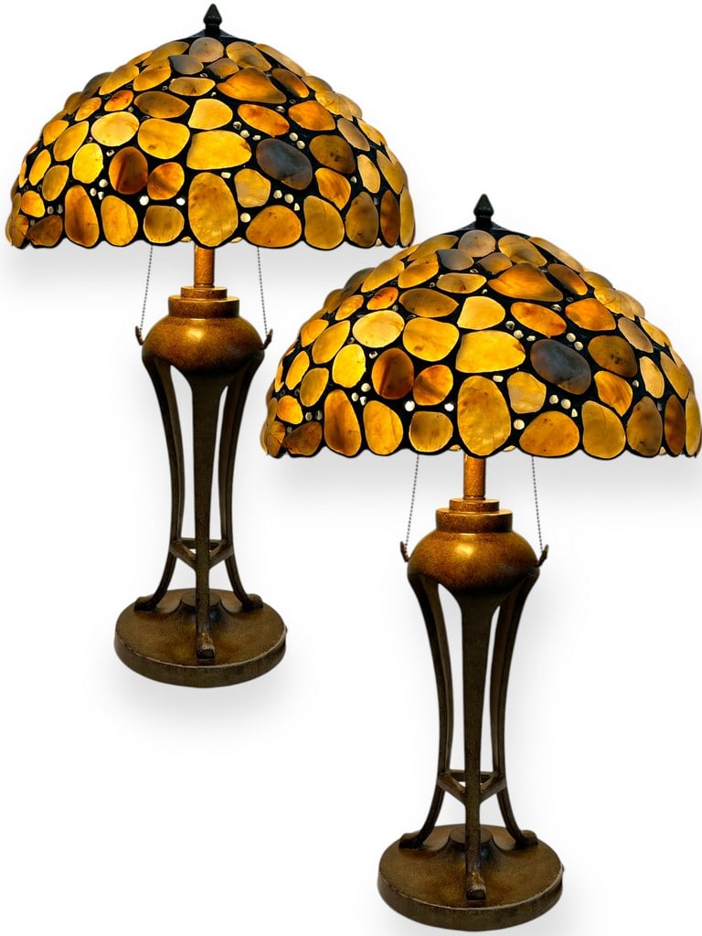 PAIR OF NATURAL STONE TIFFANY STYLE LAMPS 28" (1 of 11)