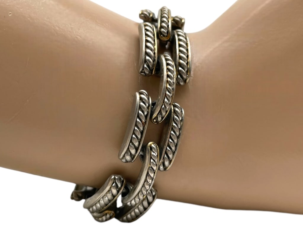 SILVER SQUARE LINK BRACELET 38.13G (1 of 5)